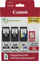 Canon PG-560XLx2/CL-561XL schwarz, color Druckköpfe + Fotopapier, 3er-Set