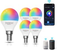 Aigostar 5 Stücke Smart LED WLAN-Glühbirne G45 E14, 5W Mehrfarbrige Dimmbare Smarte Lampe, Kompatibel mit Alexa und Google Home, 3000K-6500K Weißlicht und RGB, Kein Hub notwendig [Energieklasse A+]