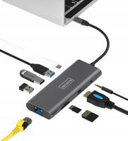 Kabeladapter Adapter 9 in 1 HUB USB-C Thunderbolt 3.0 (HDMI 4K 3x USB 3.0 Ethernet RJ-45 JACK SD PD) für Apple Macbook Pro Air M1, Dell, HP, Asus Zenbook