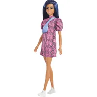 Barbie Fashionistas Puppe im Schlangenmuster Kleid, Anziehpuppe, Modepuppe
