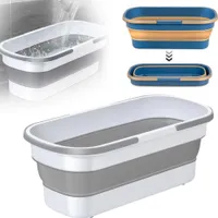 Velký plochý kbelík na mop, kbelík na úklid, plochý kbelík na mop, vana na prádlo, skládací přenosný kbelík na mop, silikonový (šedý)