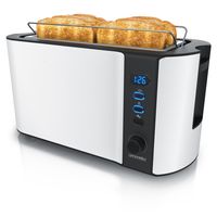Arendo Automatik Langschlitz Toaster mit Brötchenaufsatz, Familientoaster für 4 Scheiben, Display, Auftaufunktion, Weiß