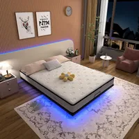 TEENO Bettgestell mit LED, 140 x 190 cm, Metallbett mit LED, LED-Bett, Höhe des Metallrahmens 20 cm, verdeckte Füße, schwarz, ohne Matratze