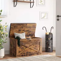 VASAGLE Schuhbank, Schuhschrank, Sitztruhe, Aufbewahrungsschrank, Sitzbank mit Polsterung, 76 x 40 x 48 cm, Landhaustil, vintagebraun LHS056X01
