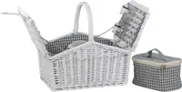 Picknickkorb weide weiß 4 Personen Kühltasche Besteck mit Henkel