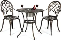 COSTWAY 3ks bistro set se 2 židlemi a bočním stolkem, kulatý stůl s odnímatelným kbelíkem na led a 2 židle z litého hliníku, sada zahradního nábytku na verandu, terasu a zahradu