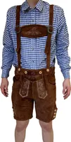 Premium Herren Lederhose Tracht Kurz mit Hosenträgern Rindleder Trachtenhose Tracht Oktoberfest, Größe: 52 Farbe: Braun