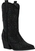 VAN HILL Damen Leicht Gefütterte Cowboystiefel Stiefel Spitze Strass Schuhe 841327, Farbe: Schwarz, Größe: 37