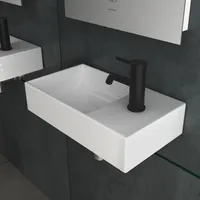 Alpenberger Keramik Waschbecken Klein Gäste WC Lösung | Mini Handwaschbecken | Designer Wandwaschbecken | Moderne Kleine Waschplätze | Toilettenwaschbecken Eckiges Design mit Hahnloch für Armatur | Leichte Montage