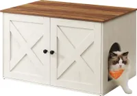 FEANDREA Katzentoilette,80x53x49,2cm,mit herausnehmbarem Trennwand honigbraun-vintageweiß