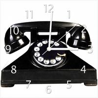 Wallario Design Wanduhr Altes schwarzes Retro-Telefon mit Wählscheibe frontal aus Echtglas, Größe 30 x 30 cm