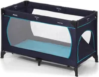 hauck Dream N Play Plus cestovná postieľka s prepravnou taškou a hracím sklíčkom, malá skladacia, detská cestovná postieľka pre deti od narodenia do 15 kg (Navy/Aqua)