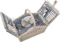 Picknickkorb geflochtene Weide + Zubehör 23 tlg. für 4 Personen - Dunkelblau shabby