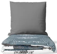 Baumwolle Bettwäsche 135 x 200cm Grau Blau Ornamente Muster Renforce Garnitur Set mit Reißverschluss 2tlg