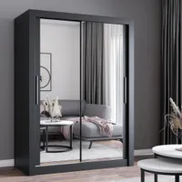 Schwebetürenschrank Kleiderschrank Schrank 150cm Schwarz/Schwarz  mit zwei Spiegeln MILAN