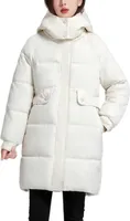 ASKSA Damen Mantel Winter Lang Dicke Warm Winterjacke Daunenjacke Laessig Langarm Wintermantel Outdoor Casual mit Kapuze (Weiss,L)