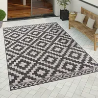 Outdoor Teppich wetterfest Boho Skandi Motiv Rauten robust Balkon Terrasse Küche Grösse 80x150 cm