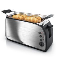 Arendo Automatik 4-Scheiben Langschlitz Toaster mit Brötchenaufsatz - 1200W-1500W - 7 Stufen