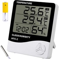 Digital Thermometer Hygrometer mit Sensor Innen Uhr Temperatur Luftfeuchtigkeitmessgerät Messung Temperaturmessung Messwerten Celsius Fahrenheit Retoo