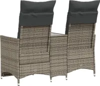 vidaXL Zahradní pohovka 2-sedák nastavitelný se stolem Grey Poly Rattan