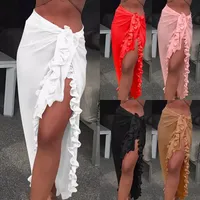 Frauen Bikini Cover Up Bademode Kleid Dame Wrap Sheer Rock Rüschen Sarong Strand.Weiß