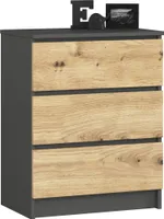Kommode AKORD K60 Graphitgrau 60 cm 3 Schubladen Front Eiche Artisan B60 x H77 x T40 cm