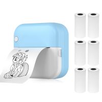 Mini-Drucker, Thermodrucker, Bluetooth Fotodrucker fuer Smartphone mit 6 Papierrollen 57 mm, kompatibel mit iOS Android,Blau