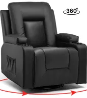 COMHOMA Relaxsessel mit Wippfunktion Fernsehsessel TV Sessel mit Liegefunktion, Dicke Rückenlehne und Armlehnen, 360°drehbar für Zuhause/Büro, Schwarz