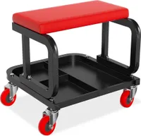 JOIEYOU Werkstatthocker mit Rollen Werkstatt Hocker Rollhocker Höhenverstellbar mit Ablagefläche Werkstattstuhl Arbeitshocker Rollsitz Garagenhocker Tragfähigkeit 130 kg, ø38x41 cm