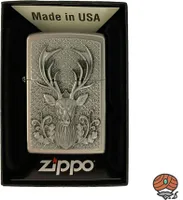 Zippo Feuerzeug Deer Emblem | Satin Finish | Chrom | Windfest | Nachfüllbar