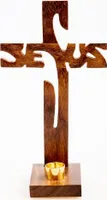 Stehkreuz "Jesus" in Holz 24 cm mit Kerzenhalter