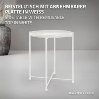ML-Design Odkládací stolek s odnímatelným podnosem, Ø 45x52 cm, bílý, z kovu, robustní a stabilní, konferenční stolek do obývacího pokoje, na nápoje/občerstvení