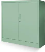 Kleiner Aktenschrank C001B Büroschrank mit Flügeltüren Metallschrank Lagerschrank Pulverbeschichtet Stahlblech Abschließbar 92,5 x 90 x 40 cm, Farbe: Pastellgrün