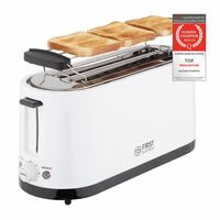 TZS First Austria Toaster, 4 Scheiben Toaster, Langschlitz, 1400W, mit Krümelschublade, Brötchenaufsatz, wärmeisoliertes Gehäuse, Temperatureinstellung, Edelstahlgehäuse, Auftaufunktion, Brotzentrierung