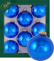 Krebs Glas Lauscha Kugeln im 8er Set - Blau glanz - Christbaumschmuck aus Glas - Unifarbende Kugeln - Größe: 7cm - 70418