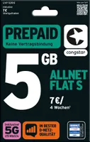 congstar Prepaid Allnet S: 5 GB Datenvolumen & Flatrate für Telefonie und SMS, 5G-Speed, EU-Roaming