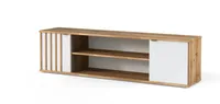 TV Lowboard 160 cm - TV Schrank Wohnwand Modern Lowboard mit Lamellen Fernsehschrank (Artisan/Weiß)