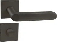 DOMINO Türgriff Drückergarnitur WC - Badezimmer Set | quadratische Rosette | für Badezimmertüren | Set WC - Rosetten-Garnitur | Türbeschläge aus Aluminium  |Schwarz Türdrückergarnitur | DENVER-QR SLIM BLACK