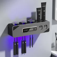 Zahnbürstenhalter, UV-Zahnbürsten-Sterilisator, mit automatischem Zahnpastaspender, ohne Stanzen, Wandmontage, mit 6 Schlitzen, USB-Aufladung