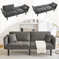 Odikalo 2-Sitzer Schlafsofa Relaxsofa Loungesofa Sesseln Klappbar Armlehnen Grau