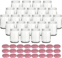 gouveo 24er Set Einmachgläser 580 ml Klassik mit Schraubdeckel karo-rot BLUESEAL - Vorratsgläser mit Drehverschluss TO82 - Leere Einkochgläser