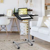 GOPLUS Höhenverstellbar Laptoptisch, Mobiler Laptopständer, Notebook Ständer mit 5 Rädern, für Laptop Beamer Maus, für Arbeitszimmer Schlafzimmer Wohnzimmer, Schwarz