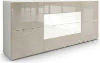 Vladon Sideboard Rova,  Germany, Kommode mit 4 Türen und 4 Schubladen, Weiß matt/Sandgrau Hochglanz/Weiß Hochglanz (166 x 72 x 35 cm)