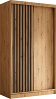120 cm Kleiderschrank Erika mit Lamellen ohne Spiegel inklusive 2 Schiebetüren Schwebetürenschrank (Farbe: Artisan, Artisan, Lamelle schwarz)