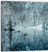 DEQORI Küchenrückwand Glas 60x60 cm 'Winterspiegelung' Spritzschutz Bad Rückwand Küche