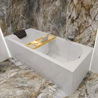 BADLAND Eckbadewanne Rechteck Badewanne SHEA 150x70 mit Ablaufgarnitur und Füßen + Badkissen Schwarz KODI | BADLAND SHEA