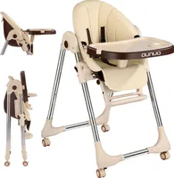 OUNUO verstellbarer Hochstuhl Kinderhochstuhl Klappbar, Kindersitz mit Sicherheitsgurt und Kunstlederkissen für Kinder von 6 Monaten bis 6 Jahren (beige)
