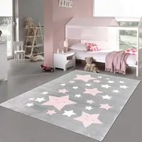Kinderzimmer-Teppich weich rosa-weißen Sternen in anthrazit Größe - 160 x 230 cm