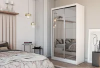 Moderní Šatní Skříň s Posuvnými Dveřmi Bílá se Zrcadlem 120 150 180 200 cm - Bílá Matná Skříň do Ložnice s Posuvnými Dveřmi - Tyč na Šaty - 120 cm - Bílá