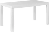 BELIANI Zahradní stůl bílý 140 x 80 cm vyrobený z plastového ratanu pro 6 osob, hranatý balkon / terasa / zahradní doplňky, moderní venkovní nábytek